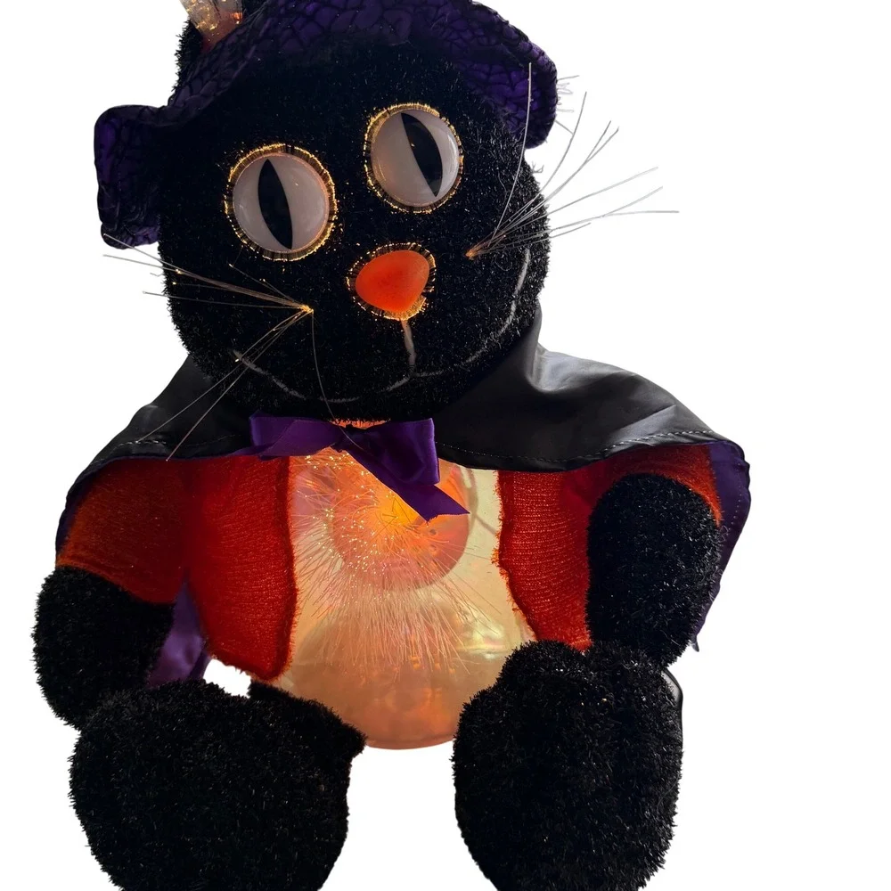 Vintage Halloween Fiber Optic Black Cat Light Up Decor